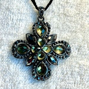 Black fabric rope chain with beautiful, black and slightly green gems